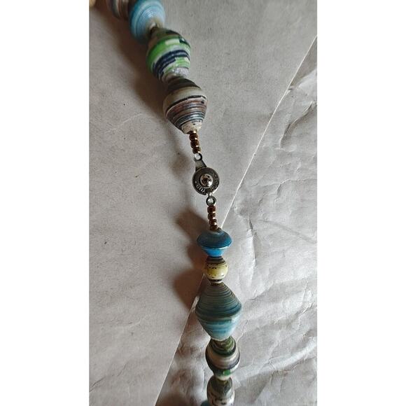 VTG Teng Yue Necklace Colorful Paper Beads Single Strand Snap Close Signed - Picture 11 of 11
